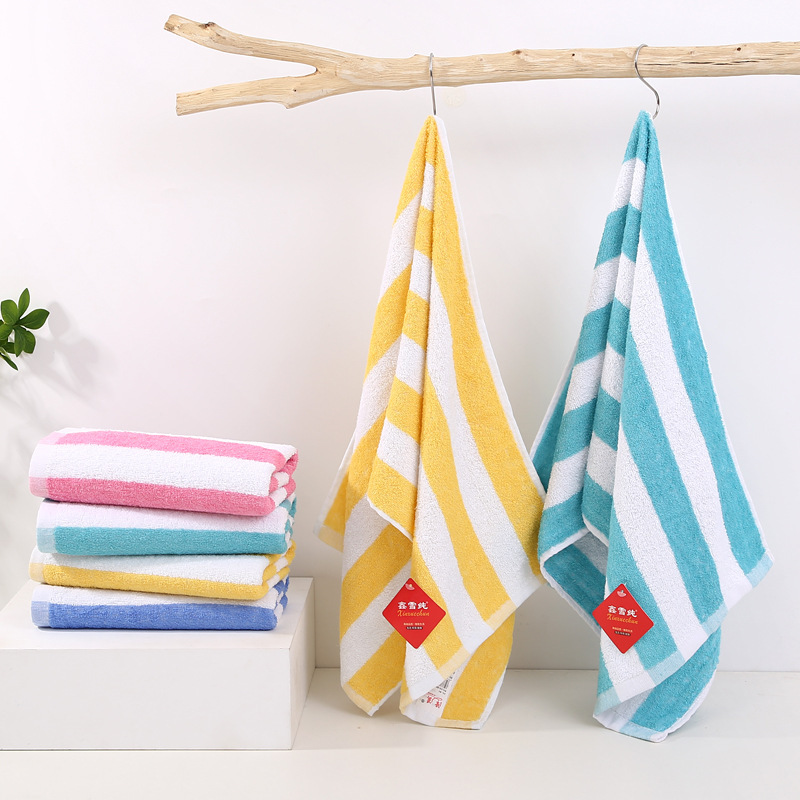 Lengthened and widened large bath towel color strip face towel 21 single yarn 35.90 sports towel wholesale