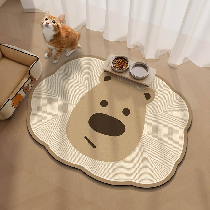 Cojín de comedor de mascotas creativo de dibujos animados resistente a la suciedad, cojín de cuero limpiable, resistente al desgaste y al rasguño, fácil de cuidar, cojín antideslizante