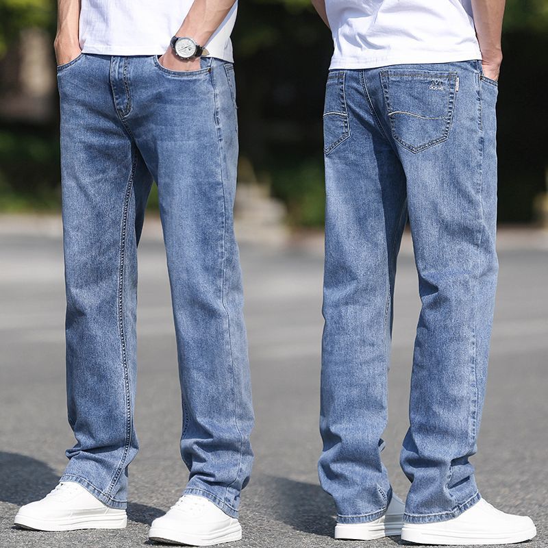 JEANS Men's Jeans Spring and Autumn Loose Straight Casual Long Pants 2024 Trendy Brand Washed Light Color Men's Pants