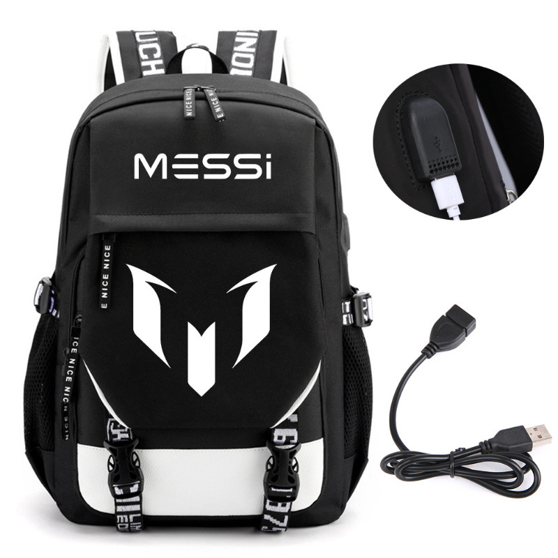 Estrellas de fútbol transfronterizas mochila perimetral mochila de computadora USB de gran capacidad para adolescentes bolsas escolares