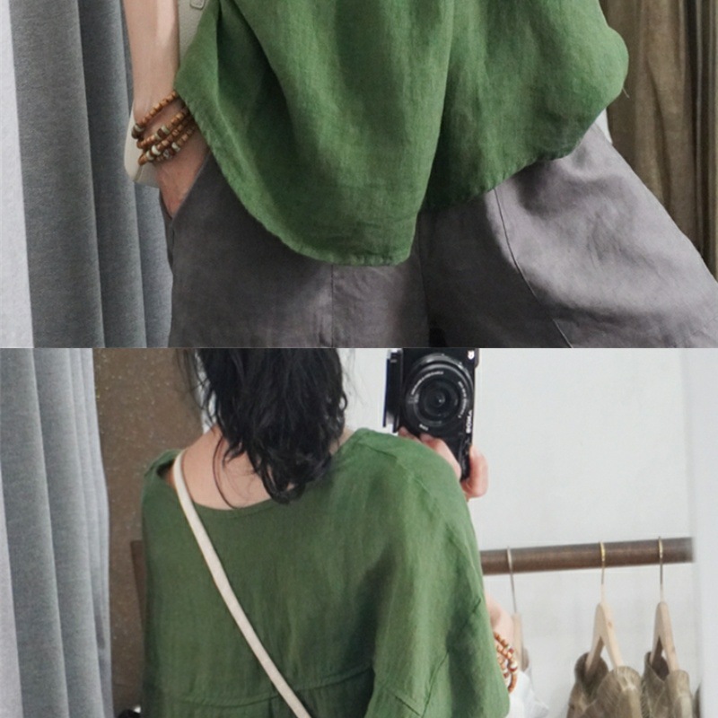 Women's Clothing Summer Style Women's Casual Shirt Short Sleeve Loose Cotton Linen Top Plus Size Pink And Black_ecoleips.com