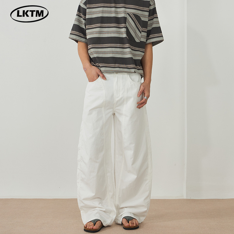LKTM men's# spring new mercerized cotton white machete casual pants men's and women's simple commuter loose pants LKTM men's# spring new mercerized cotton white machete casual pants men's and women's simple commuter loose pants
