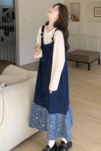 牛仔背带裙女韩系减龄秋季新款设计感超好看小个子拼接连衣裙