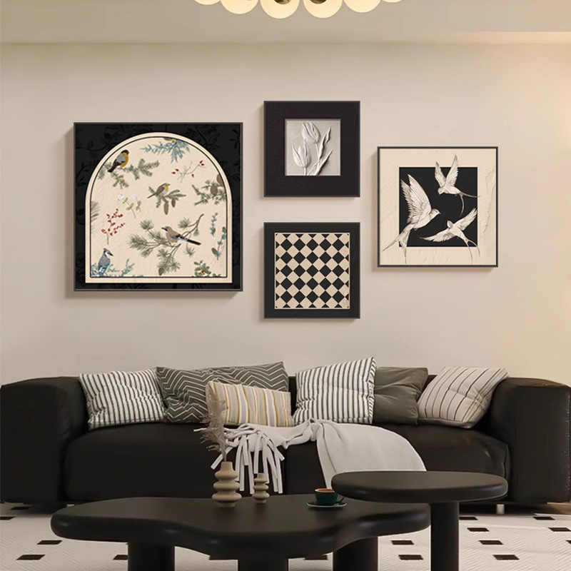 中古风高级感客厅装饰画沙发背景墙抽象艺术壁画法式复古组合挂画|undefined