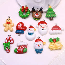 树脂新款圣诞节元素铃铛袜子雪人圣诞老人姜饼人吊饰diy饰品配件