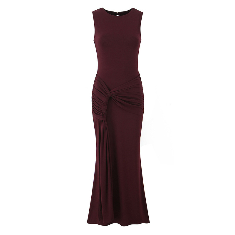 Cross-Border Women's Clothing 2026 Summer New Style Fashionable Irregular Slim-Fit Ruched Round-Neck Sleeveless Long Dress Cross-Border Women's Clothing 2026 Summer New Style Fashionable Irregular Slim-Fit Ruched Round-Neck Sleeveless Long Dress