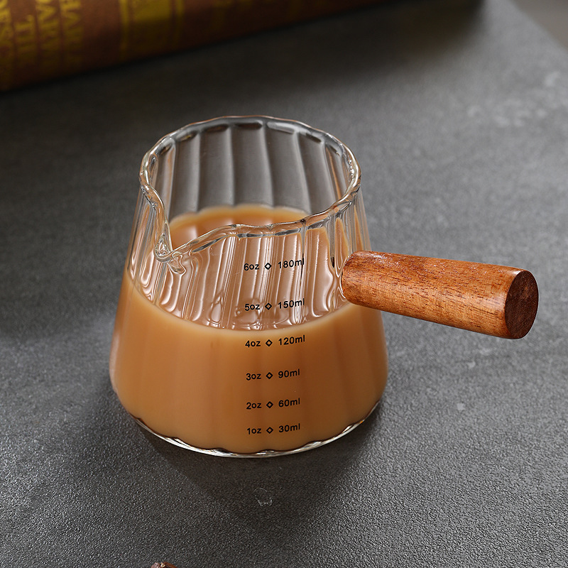 Wooden Handled Double Mouth 180 ml Milk Cup Coffee Milk Cup Italian Glass Coffee Measuring Cup Vertical Grain Mini Milk Cup Wooden Handled Double Mouth 180 ml Milk Cup Coffee Milk Cup Italian Glass Coffee Measuring Cup Vertical Grain Mini Milk Cup