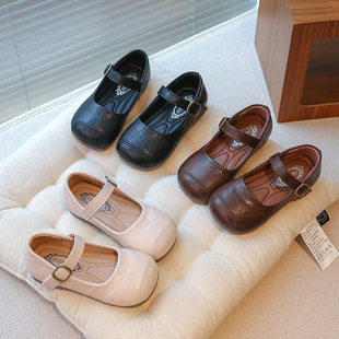 Girl's Leather Shoes 2025 Spring and Autumn New Girl's Western Style Princess Shoes Baby Girl's Soft Bottom Bean Shoes Mary Jane Single-layer Shoes