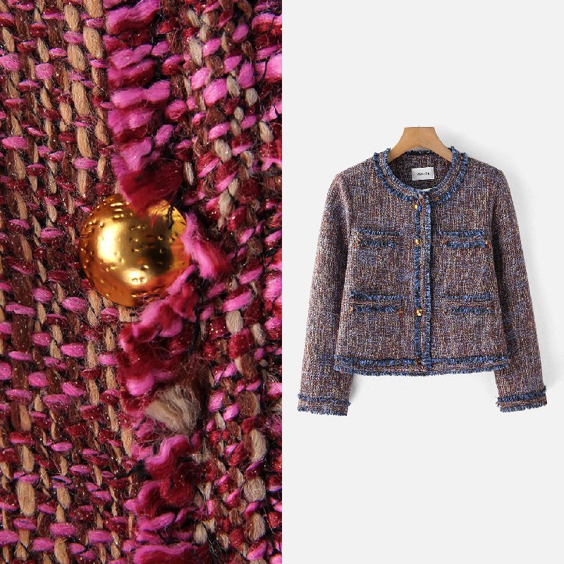 New Italian Winter Wool Chanel-Style down Jacket for Women, Tweed Short Long-Sleeve Top M9954