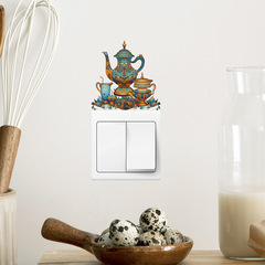 新款KG422中東創意花紋茶壺酒杯臥室客廳開關貼家居美化牆貼紙