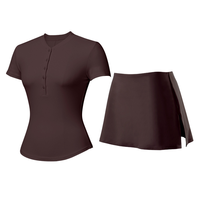 Lulu Henry camisa traje deportivo para mujer chica delgada desnuda yoga con cuello en V top de manga corta fitness falda de secado rápido