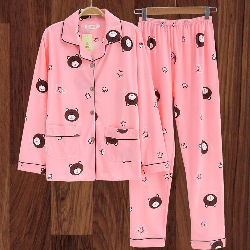 100% algodón más el tamaño de los pijamas de las mujeres Primavera, Otoño e Invierno manga larga suelta de mediana edad y joven confinamiento desgaste del hogar traje de verano