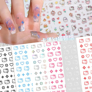 Nail Art Stickers Hot Stamping Embossed Ins Style Cute Kitty Cat Hello Kitty Kt Cat Head Bow Rose Red Adhesive