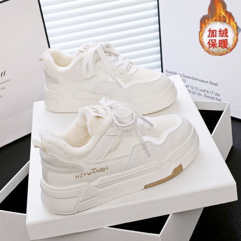 Calentamiento del campus de viento pequeño zapatos blancos zapatos de algodón de mujer 2025 nuevos zapatos de mujer de invierno zapatos de skateboard casuales