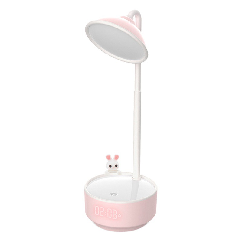 Lámpara de Mesa LED Táctil con Despertador de Plástico Recargable USB para Dormitorio y Escritorio