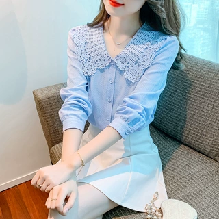 时尚2026年娃娃领小众长袖白色衬衫女内搭衬衣春设计肌理感上衣
