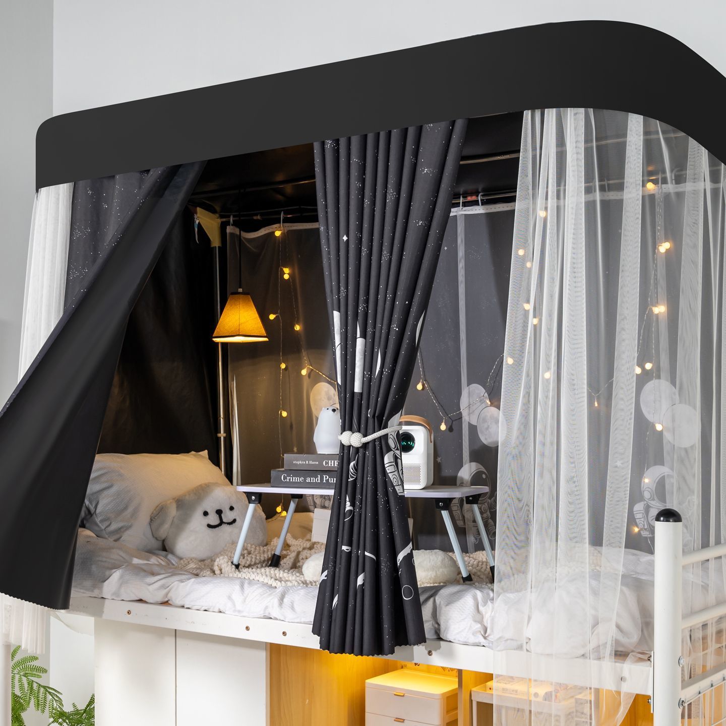 Soporte de vía especial en forma de U cortina de cama dormitorio de estudiantes universitarios cortina de sombra fuerte cortina de riel deslizante cortina de sombra dormitorio cortina de sombra
