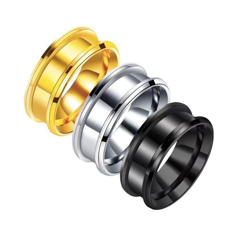Anillo de acero inoxidable sin desvanecimiento ins estilo 8mm doble ranura biselada en blanco Dly anillo de acero de titanio accesorios de joyería de oro