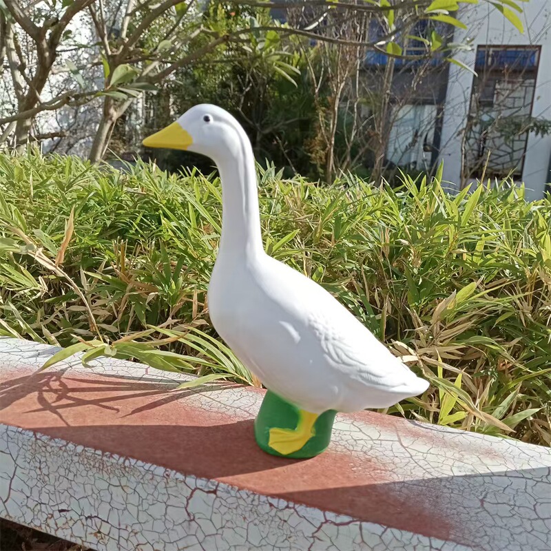 新款18cm白鹅摆件 树脂雕像工艺品 家居花园园林池塘书房桌面白鹅|undefined