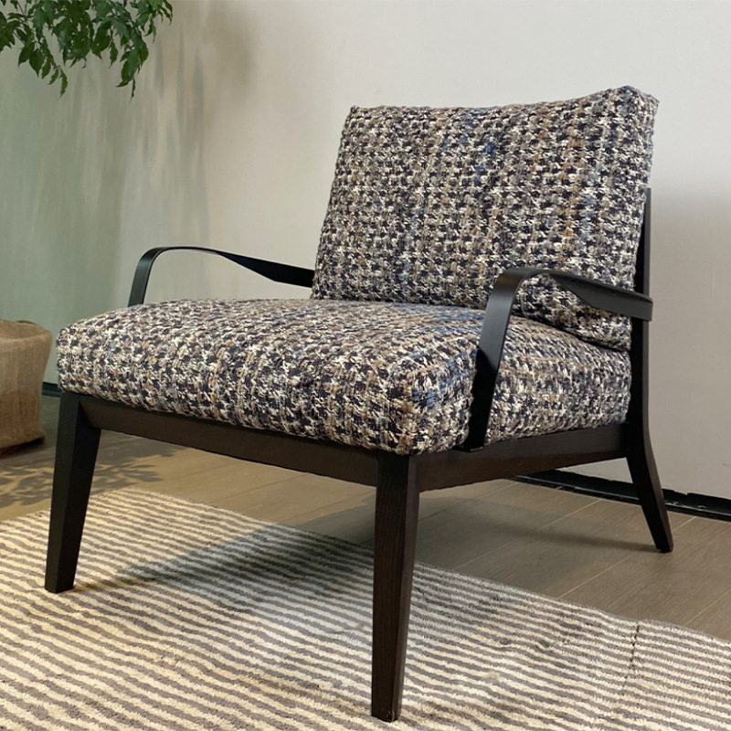 多恩意式现代休闲椅客厅卧室阳台亚麻布艺极简设计师实木单人沙发