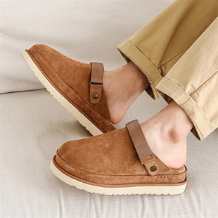New Baotou Bocon Slippers Lovers Genuine Leather Breathable All-match Slippers Lightweight Height-raising Summer Half Slippers