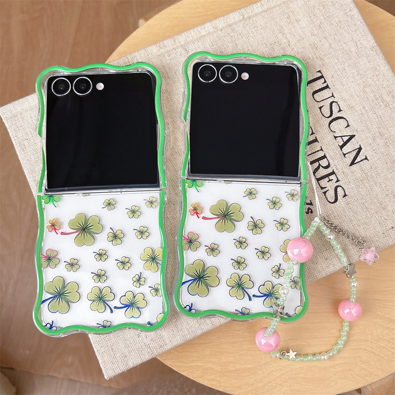 Minimalist and Energetic Clover Phone Case Suitable for Samsung Zflip6/7 Wave Folding Case Zflip3/4/5 Niche Style