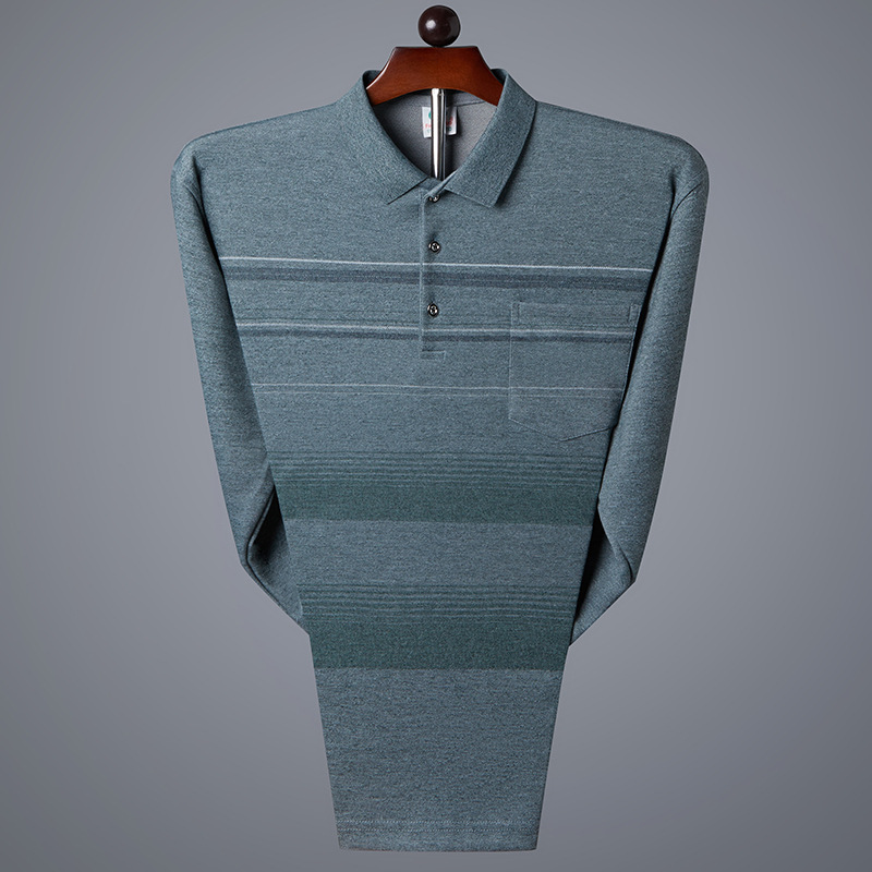 一件代发批发中年男士长袖薄款针织衫秋季翻领爸爸装条纹打底衫男
