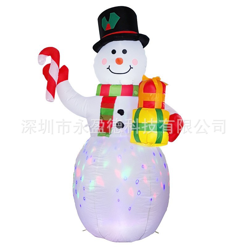 現貨跨境充氣聖誕節氣模LED發光彩燈拐杖雪人氣模庭院裝飾品擺件