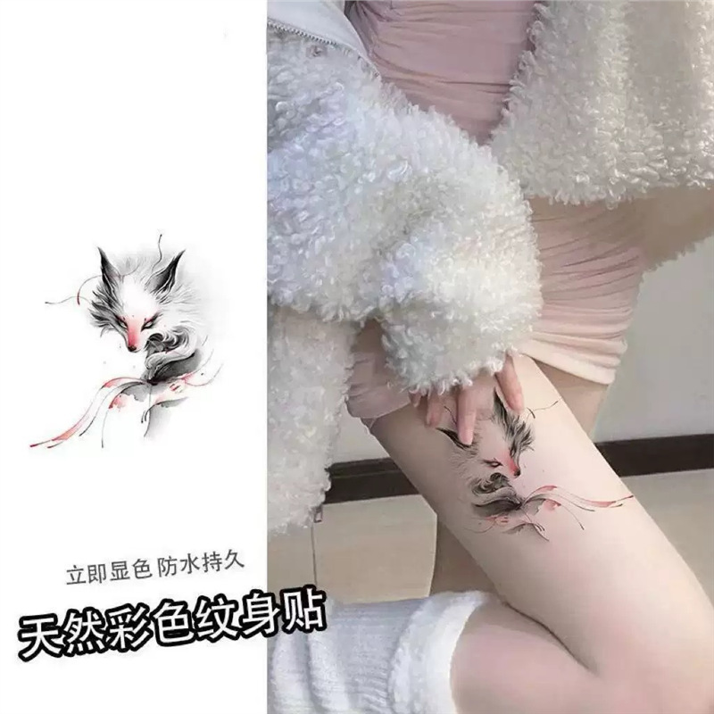 Trendy Little Fox Colorful Tattoo for Ankle, High Aesthetic Appeal, Sexy and Fresh, Girly Sweet Cool Style, Waterproof and Long-Lasting, Scar-Covering Trendy Little Fox Colorful Tattoo for Ankle, High Aesthetic Appeal, Sexy and Fresh, Girly Sweet Cool Style, Waterproof and Long-Lasting, Scar-Covering