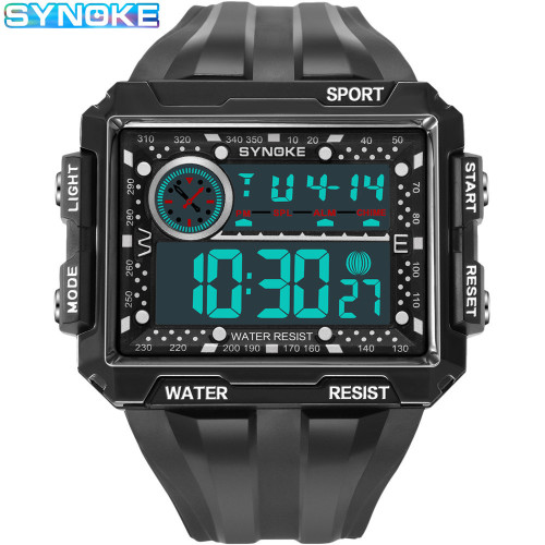 New rectangular large screen display sports electronic watch men's luminous waterproof multifunctional outdoor sports watch