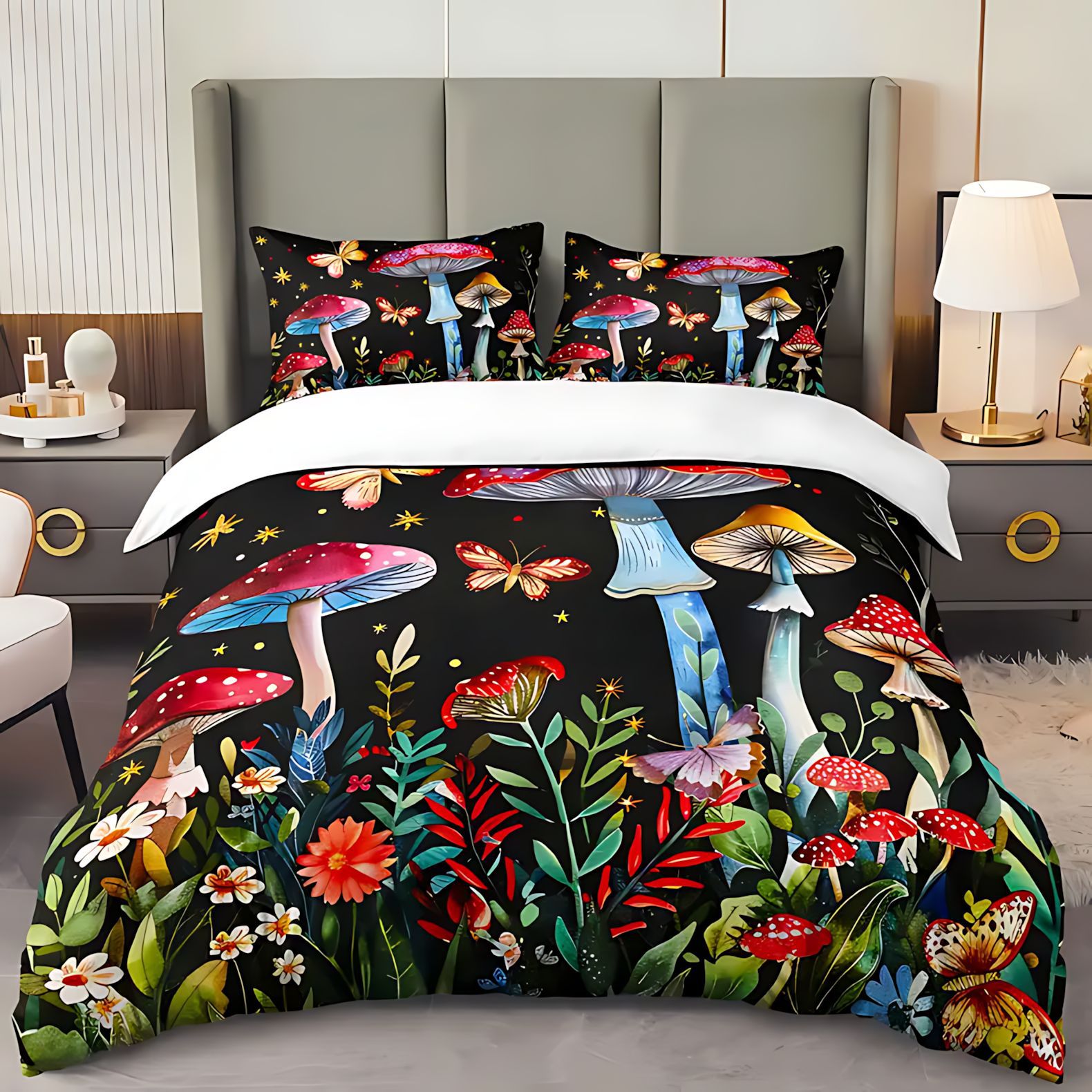 TUME / JIT transfronterizo fantasía hongos plantas molidas de alta definición digital impresión set de edredón se puede diseñar