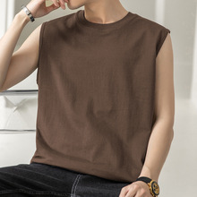 纯棉背心男士夏季外穿健身跨栏篮球纯色无袖t恤全棉宽肩运动坎肩