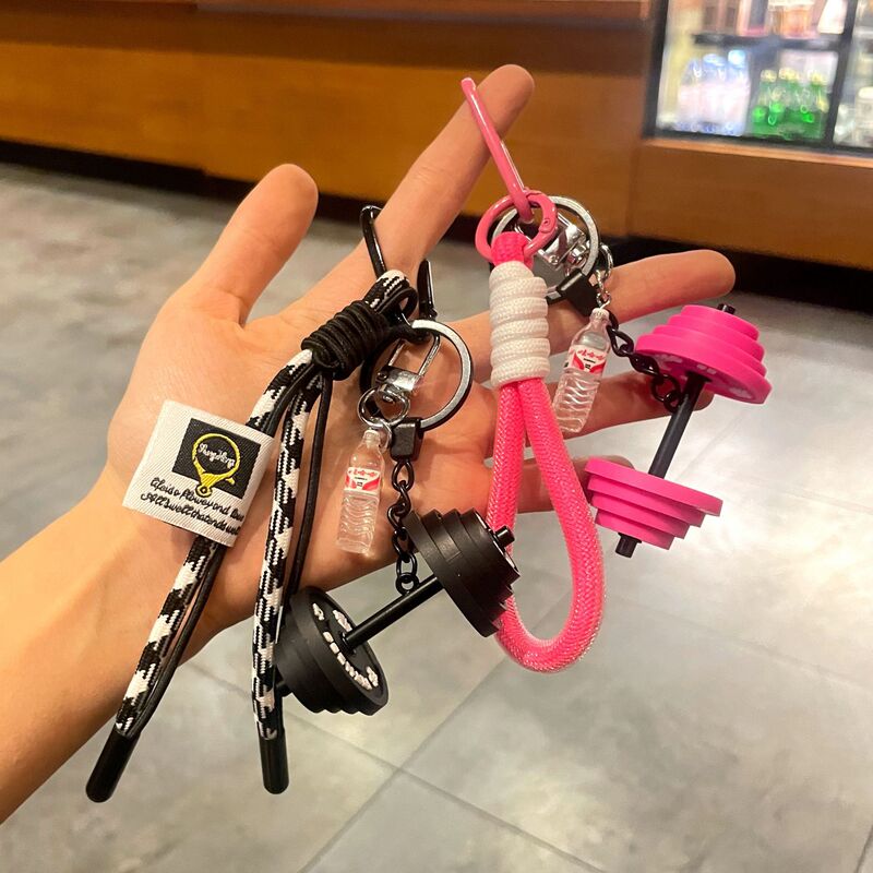 Creative Black Powder Dumbbell Keychain Sports Training Accessory Gym Small Gift Keychain Pendant