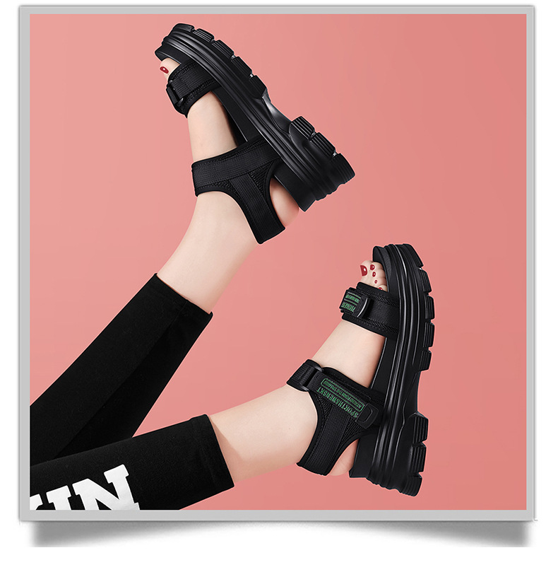 Giày sandal thể thao da thật đế dày nữ gót 4cm quai chữ V khóa dán — JST 1609 cao gót xanh đen 4cm, Đen trắng 2001 LJ, JST 1611 cao gót xanh đen 4cm, 2206 ML màu đen chi tiết 13