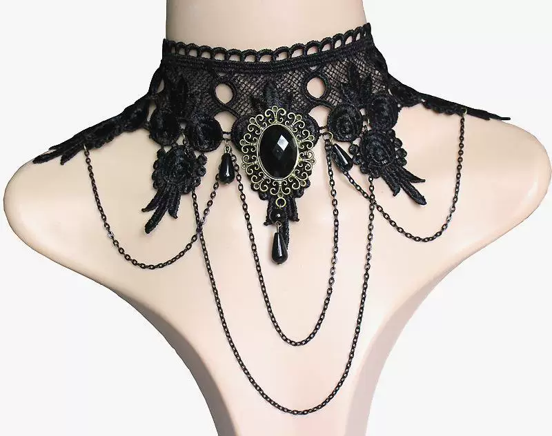 Черное кружевное ожерелье, платье, аксессуар, фальшивый воротник, с gemstone, панк стиль