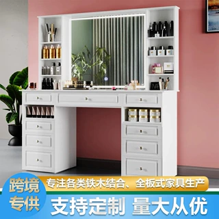 跨境欧式卧室带梳妆台白色主卧带化妆镜化妆桌轻奢化妆台定制