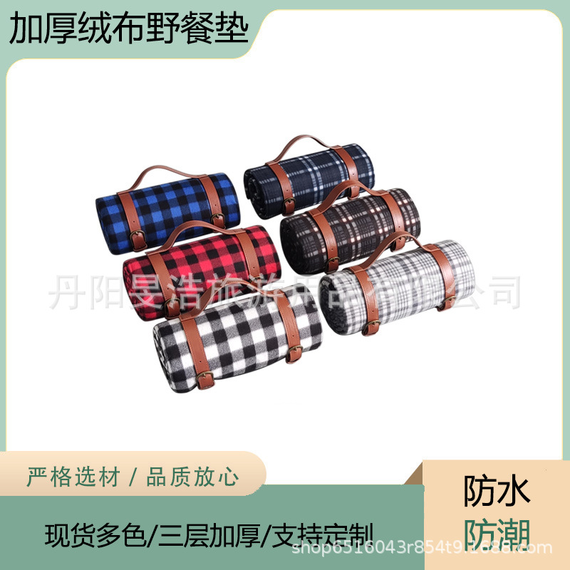 야외용 휴대용 벨벳 캠핑 매트, 가죽 손잡이, 방습 바닥 매트, 체크무늬 피크닉 매트, 외곽 지역용 크롤링 매트, 내구성