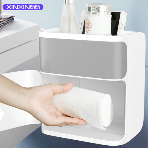 Bathroom tissue box toilet paper storage rack toilet wall hanging creative punch-free waterproof toilet paper paper roll box