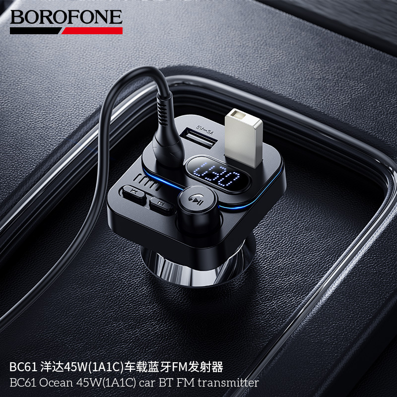 BOROFONE BC61 Car Bluetooth FM Transmitter 46W Fast Charging Dual Port MP3 Player Wireless Receiver