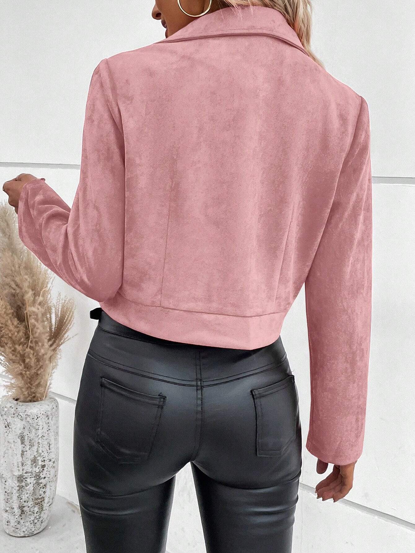 Women's Slim Fit Suede Short Jacket With Zipper For Winter_voghion.com