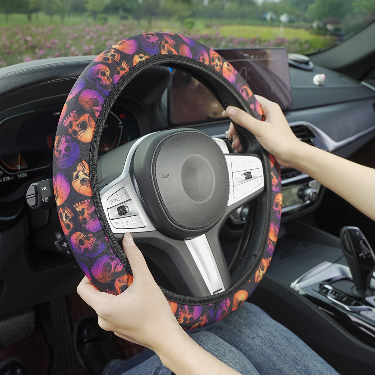 New car steering wheel cover skull printing without inner ring four seasons universal cross-border explosion car handle cover wholesale