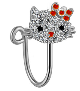 Gabby European and American cross-border cat head navel ring nose stud earring nose clip non-hole piercing jewelry niche jewelry