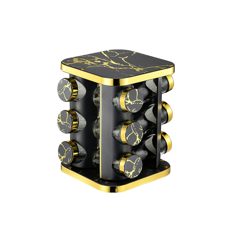 Acero inoxidable cocina condimento estante cuadrado borde dorado mármol condimento giratorio estante al por mayor práctico