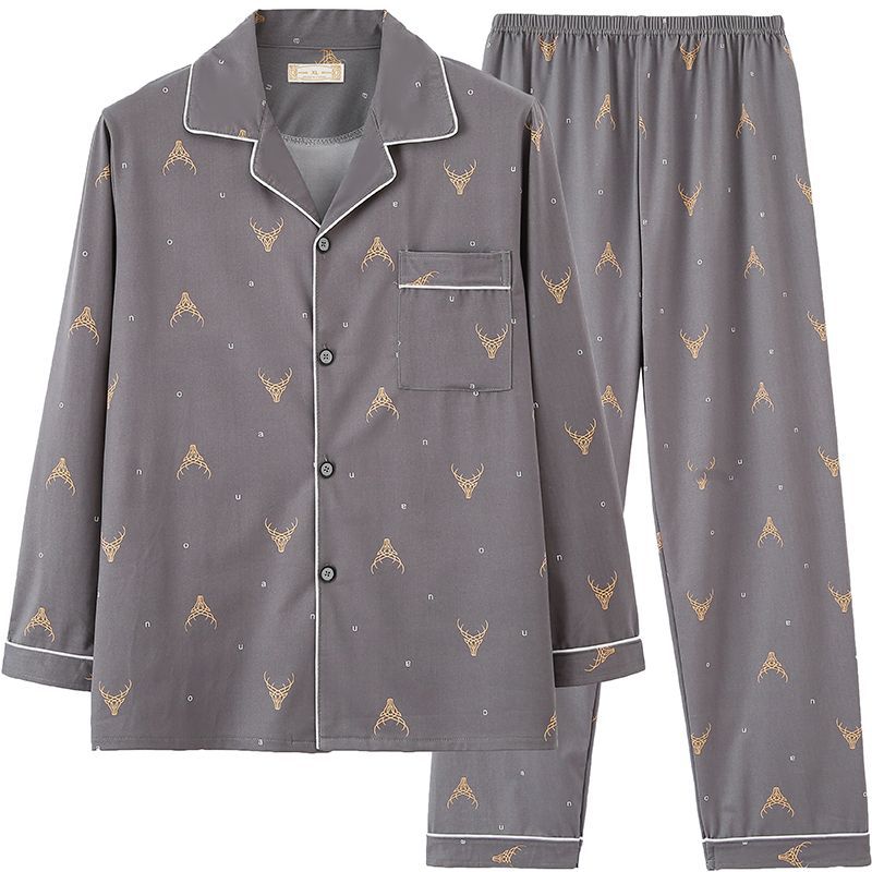 Pijamas pantalones de manga larga para hombre primavera y otoño verano más tamaño % Algodón puro verde de mediana edad cardigan homewear traje de dos piezas