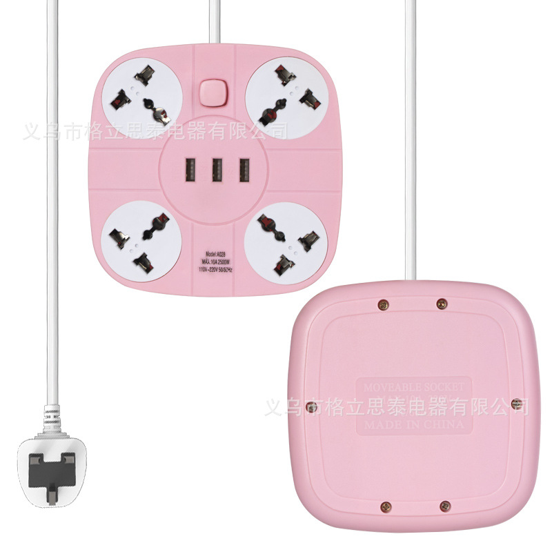 圆盘外贸插座欧规英规插头万能孔厂家批发移动式大功率多位孔插排