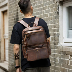 ヨーロッパとアメリカのクロスボーダーレトロクレイジーホーススキンバックパックメンズハンドメイド第一層牛革バックパック本革カジュアルトラベルメンズバッグ