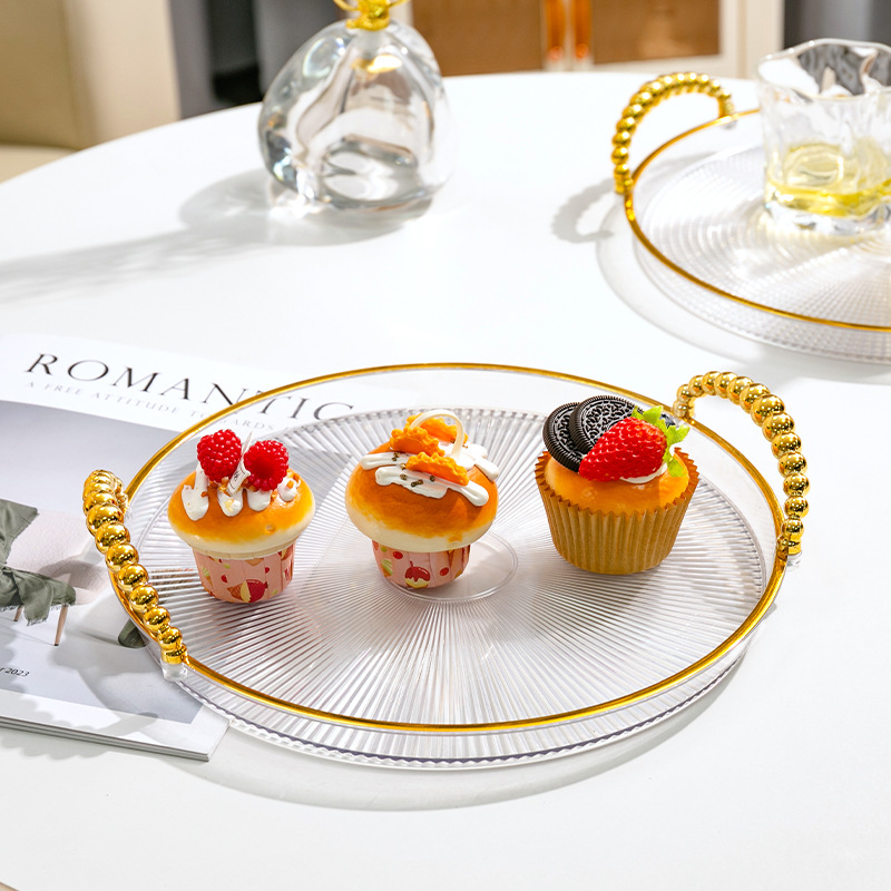 金边透明水果盘 塑料PET桌面手提大盘子酒店会客茶几果篮托盘厂家