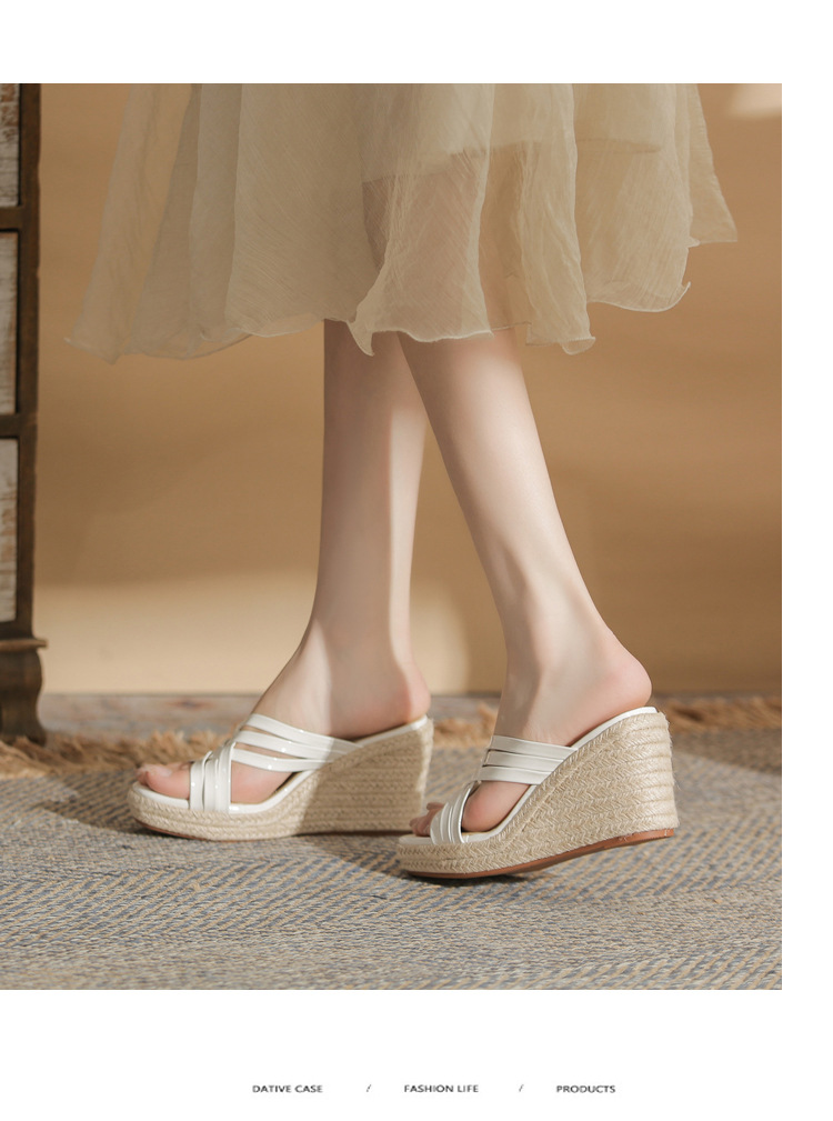 Sandal cao gót nữ hở mũi đế xuồng bện thừng gót 9 cm — màu trắng chi tiết 8