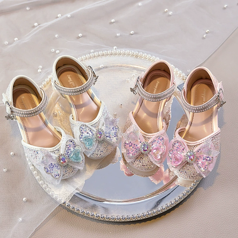 Детские босоножки для девочек, туфли-принцессы, новинка лета 2025, детские туфли с кристаллами, на высоком каблуке, летний стиль для девочек