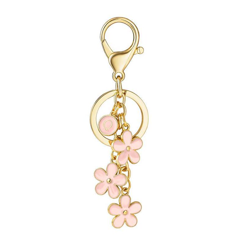 Flower Butterfly Key Ring Buckle Initial Keychain White/Pink Flower Charm Key Cute Letter Keyring Flower Butterfly Key Ring Buckle Initial Keychain White/Pink Flower Charm Key Cute Letter Keyring